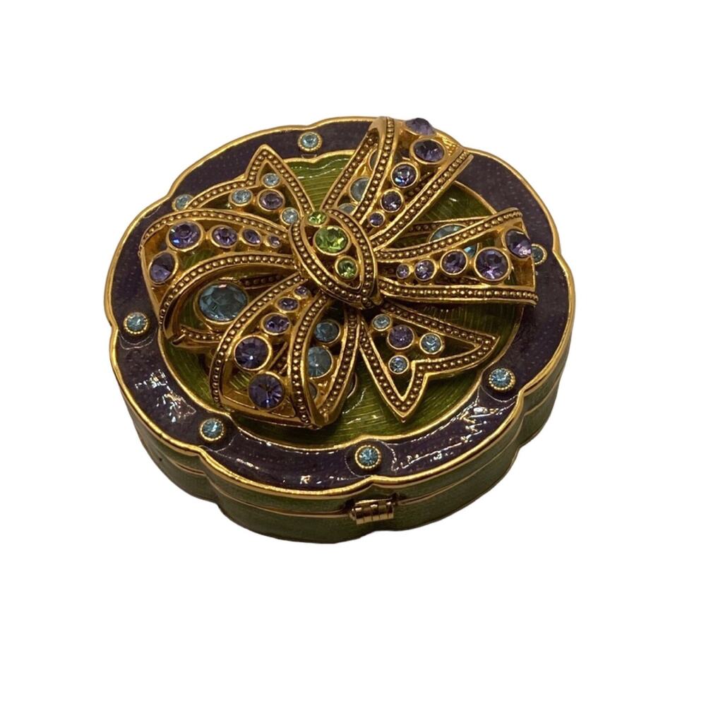 Vintage Joan Rivers Green Purple Trinket Brooch Box